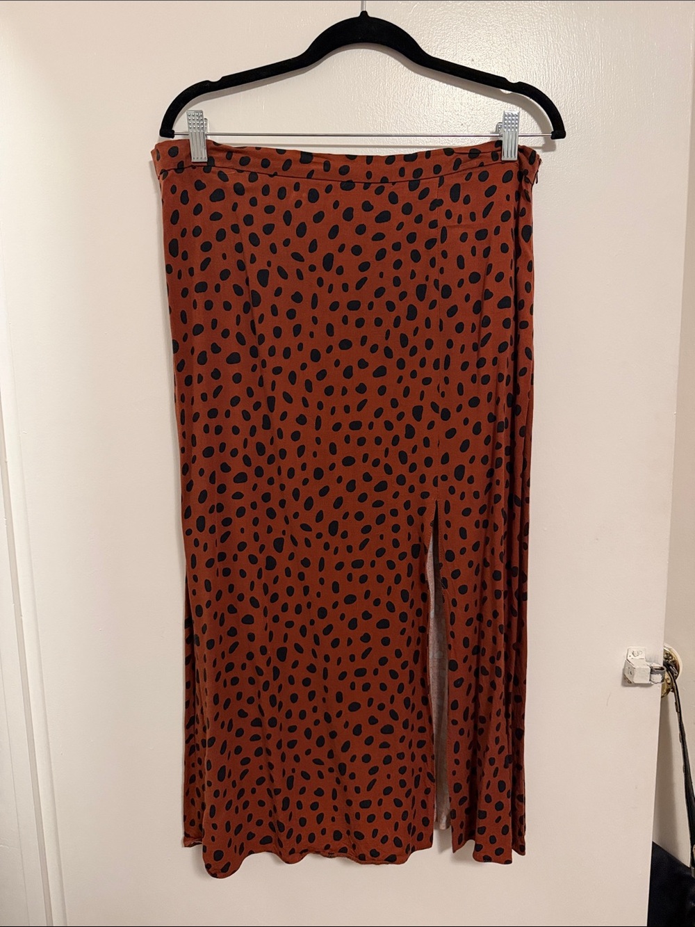 ASOS Curve polka dot leopard brown skirt with slit SIZE US 14 | UK 18